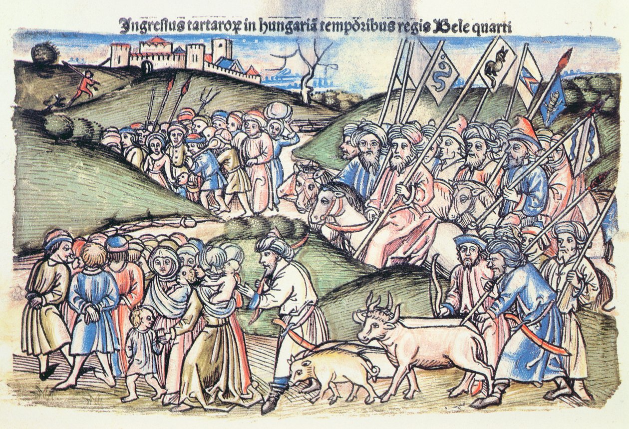 Die mongolische Invasion Ungarns im Jahr 1241 während der Herrschaft von Bela IV von Hungarian School