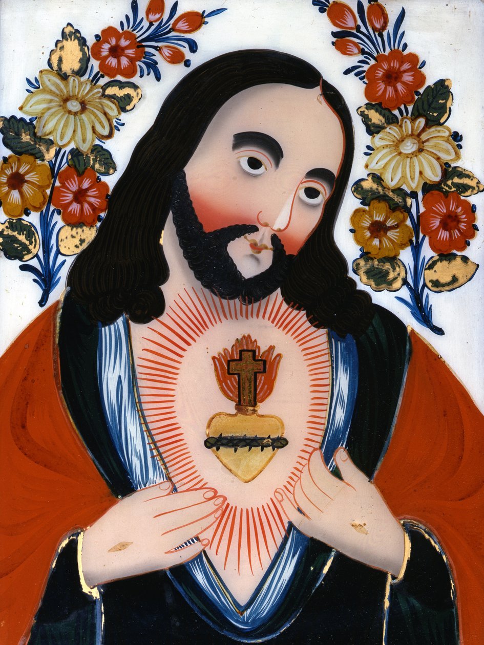 Das Heilige Herz Jesu, 2. Hälfte des 19. Jahrhunderts (bemaltes Glas) von Hungarian School