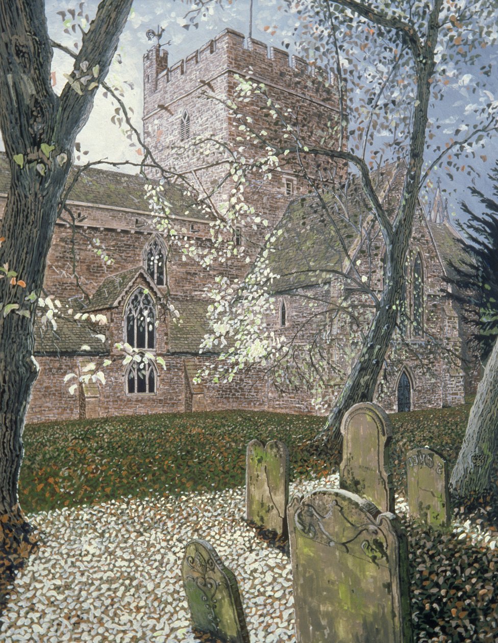 Brecon Cathedral, Herbsttag, 1992 von Huw S. Parsons