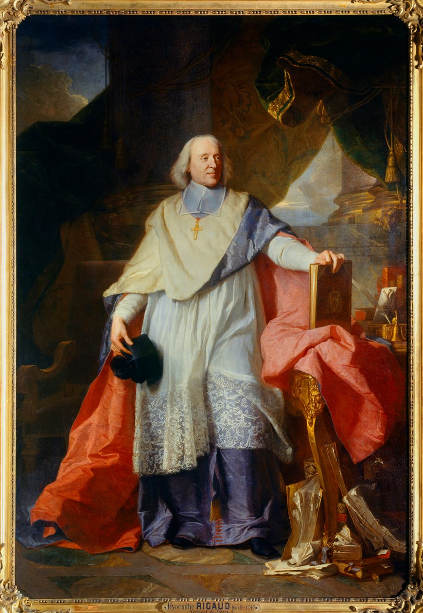 Ganzkörperporträt von Jacques-Bénigne (Jacques Bénigne) Bossuet (1627-1704), Bischof von Meaux. Gemälde von Hyacinthe Rigaud (1659-1743) 1702 von Hyacinthe Francois Rigaud