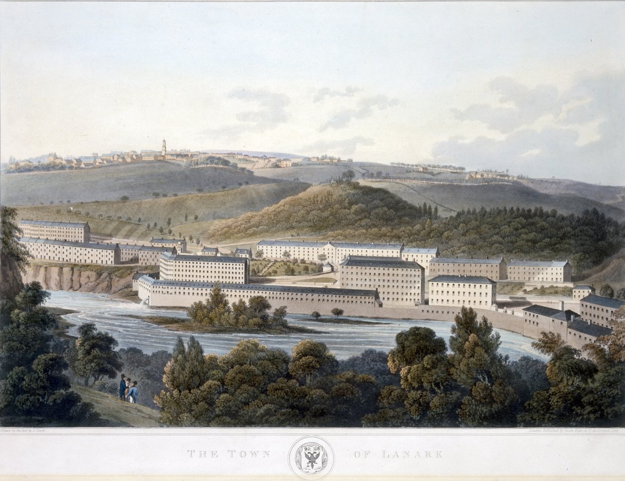 Die Stadt Lanark, aus Ansicht von Schottland, 1824-25 von I after Clark
