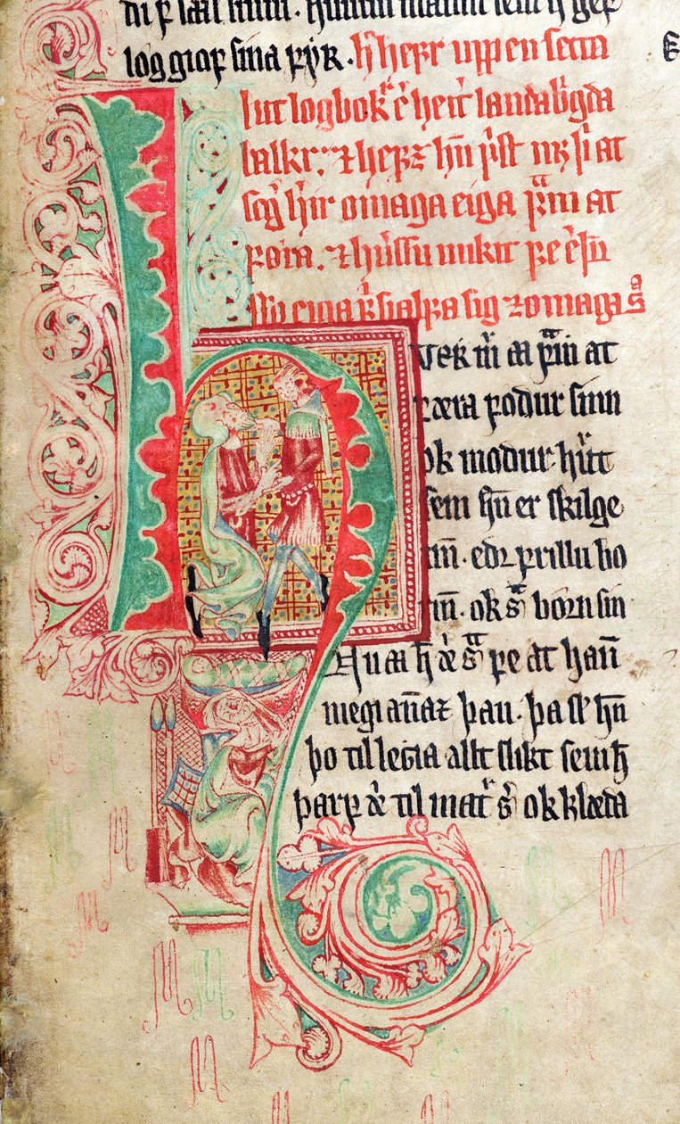 Historiierte Initiale H, aus Skarosbok (Das Buch von Skard) ca. 1350 von Icelandic School
