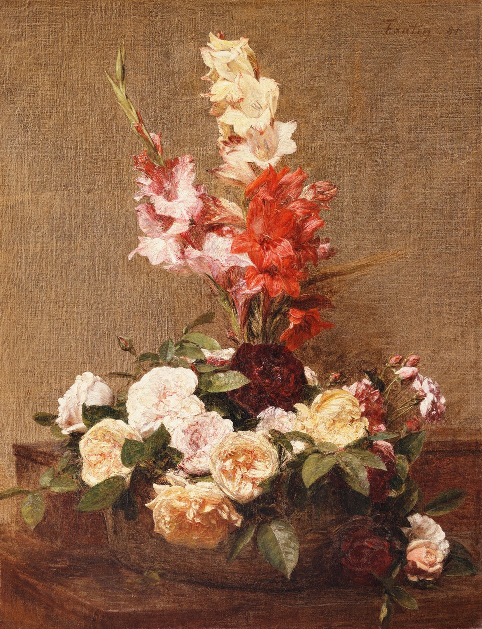 Gladiolen und Rosen, 1881 von Ignace Henri Jean Fantin Latour