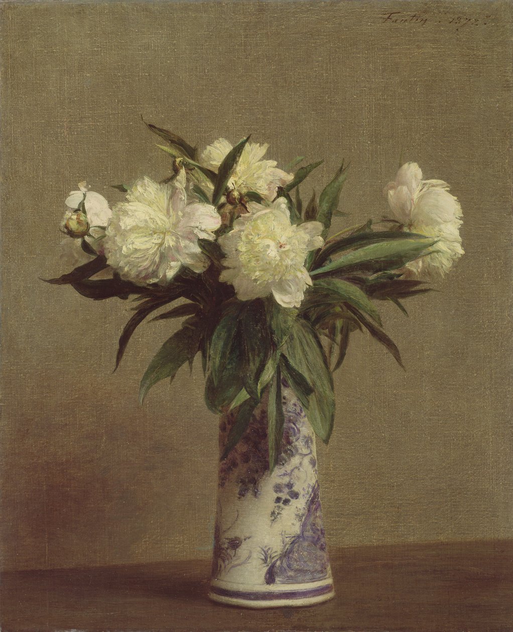Pfingstrosen in einer blau-weißen Vase, 1872 von Ignace Henri Jean Fantin Latour