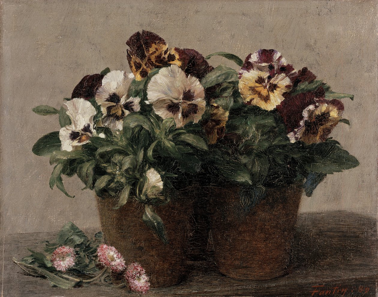 Stillleben mit Stiefmütterchen und Gänseblümchen, 1889 von Ignace Henri Jean Fantin-Latour