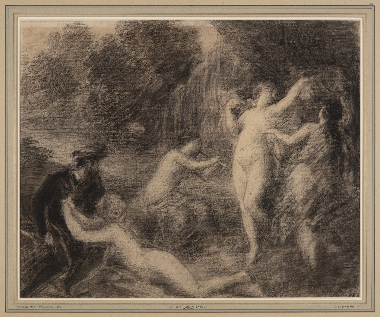 Tannhäuser auf dem Venusberg (Kreide auf Papier) von Ignace Henri Jean Fantin Latour