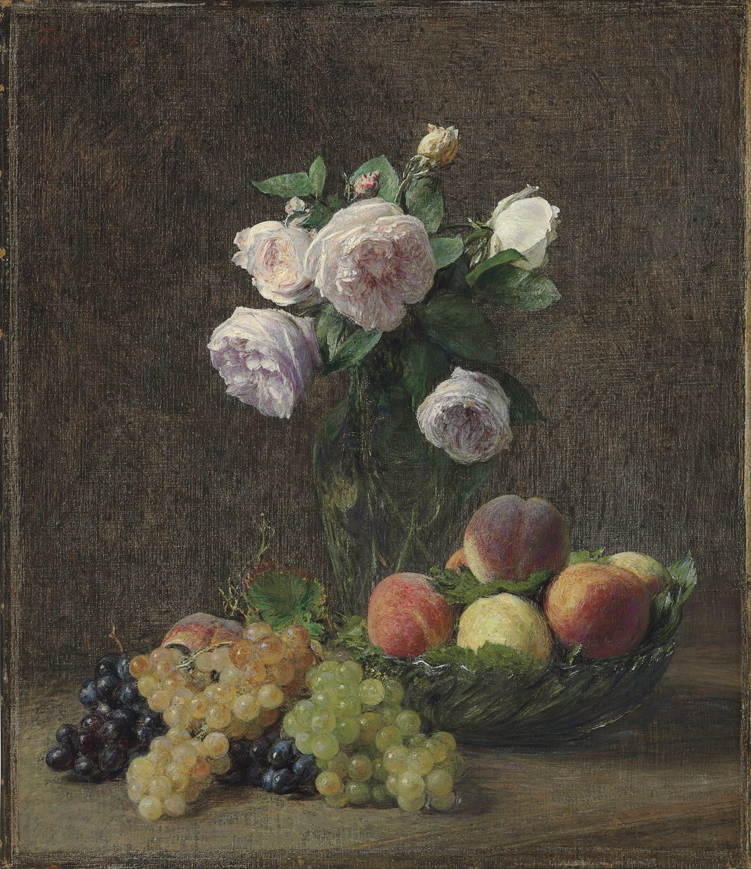 Vase mit Rosen, Pfirsichen und Trauben, 1894 von Ignace Henri Jean Fantin Latour