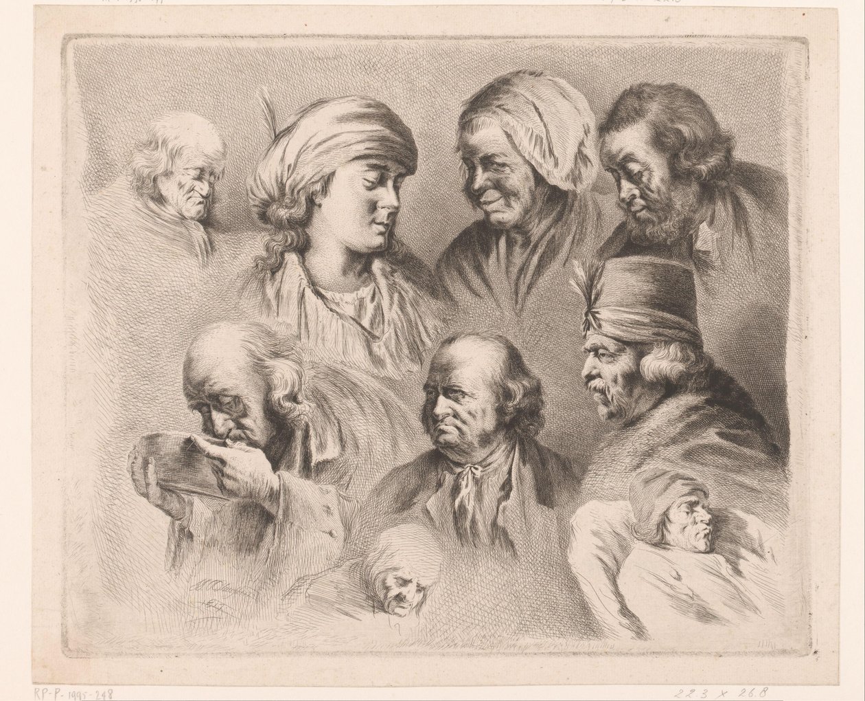 Komposition mit neun Köpfen von Männern und Frauen verschiedenen Alters von Ignace Joseph de Claussin
