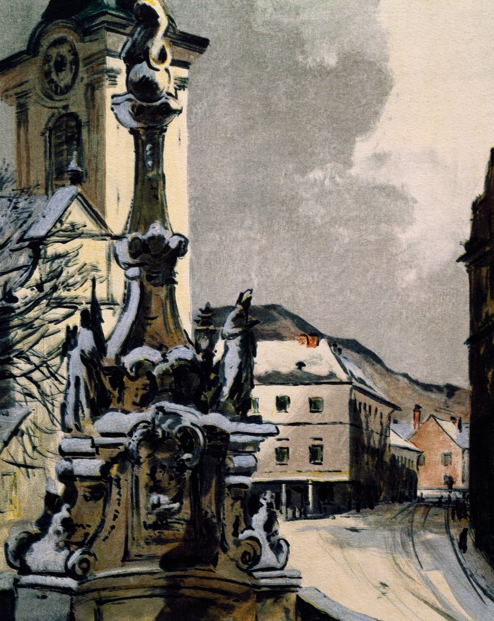 Ansicht von Hainburg an der Donau, Österreich, Stadt, in der Franz Joseph Haydn Musik studierte, Druck von Igo Potsch zur Feier des 100. Todestages des Musikers von Igo Potsch