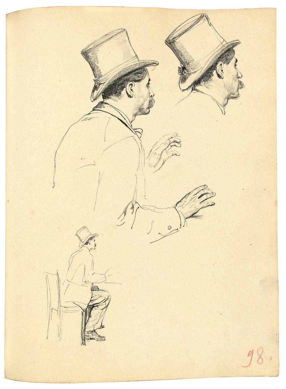 Studien für "Ein Pariser Café": Seitenansicht eines Männerkopfes mit Hut, ca. 1872-1875 von Ilya Efimovich Repin