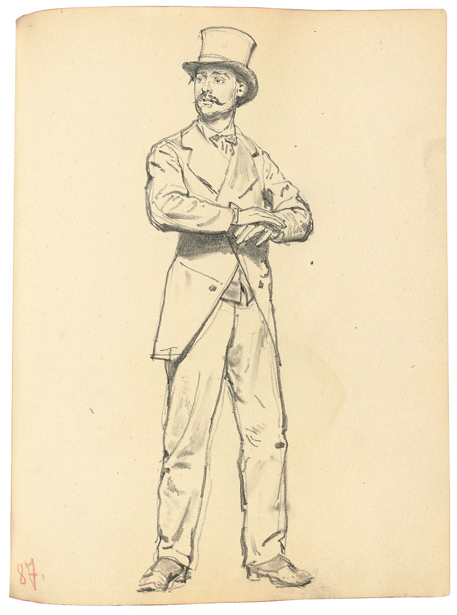 Studie für "Ein Pariser Café": Stehender Mann mit Hut, Beine auseinander, ca. 1872-1875 von Ilya Efimovich Repin