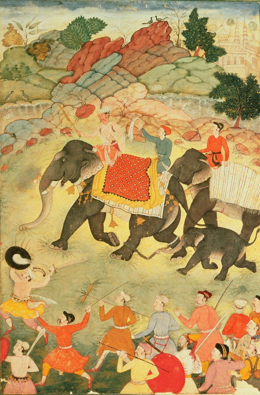 Eine Gruppe von Elefantenjägern, Mogul, ca. 1615 von Indian School