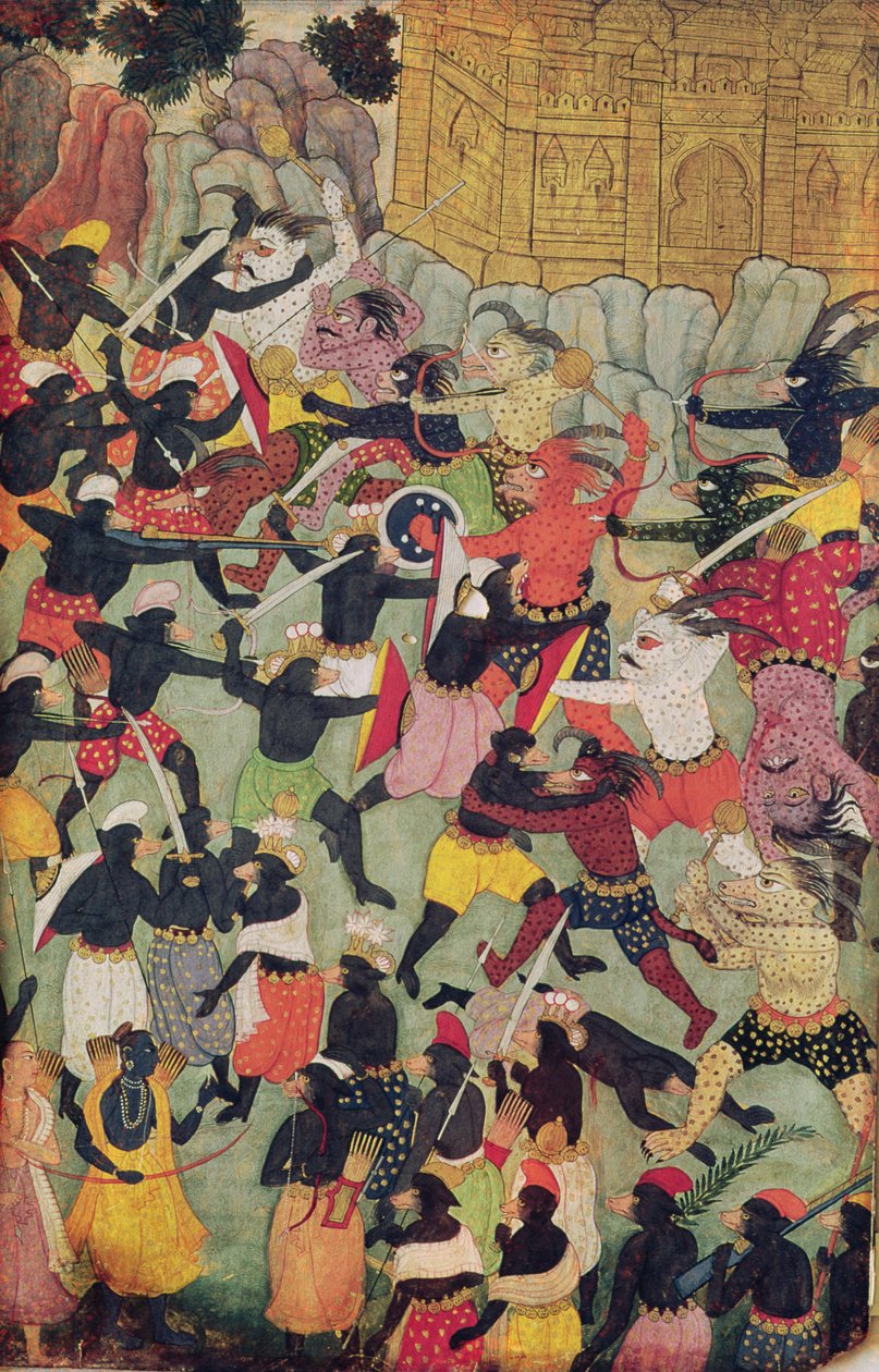 Schlacht zwischen den Armeen von Rama und Ravana, Moghul von Indian School