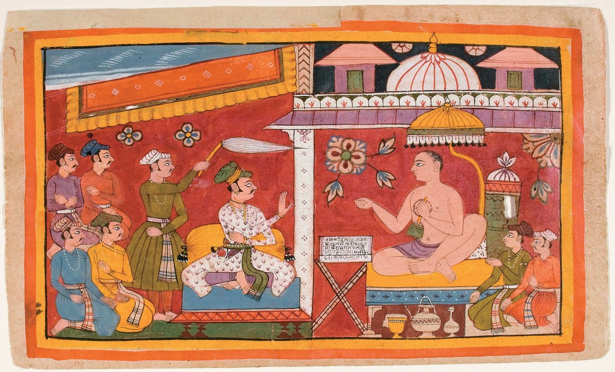 Ein Jain-Lehrer empfängt einen Prinzen und sein Gefolge von Indian School