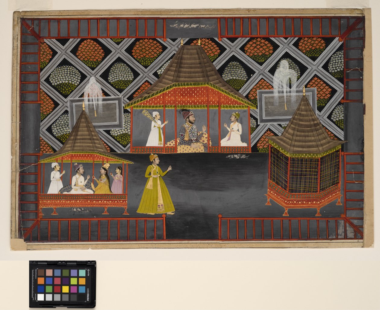 Ein Nawab und seine Söhne in einem Gartenpavillon von Indian School