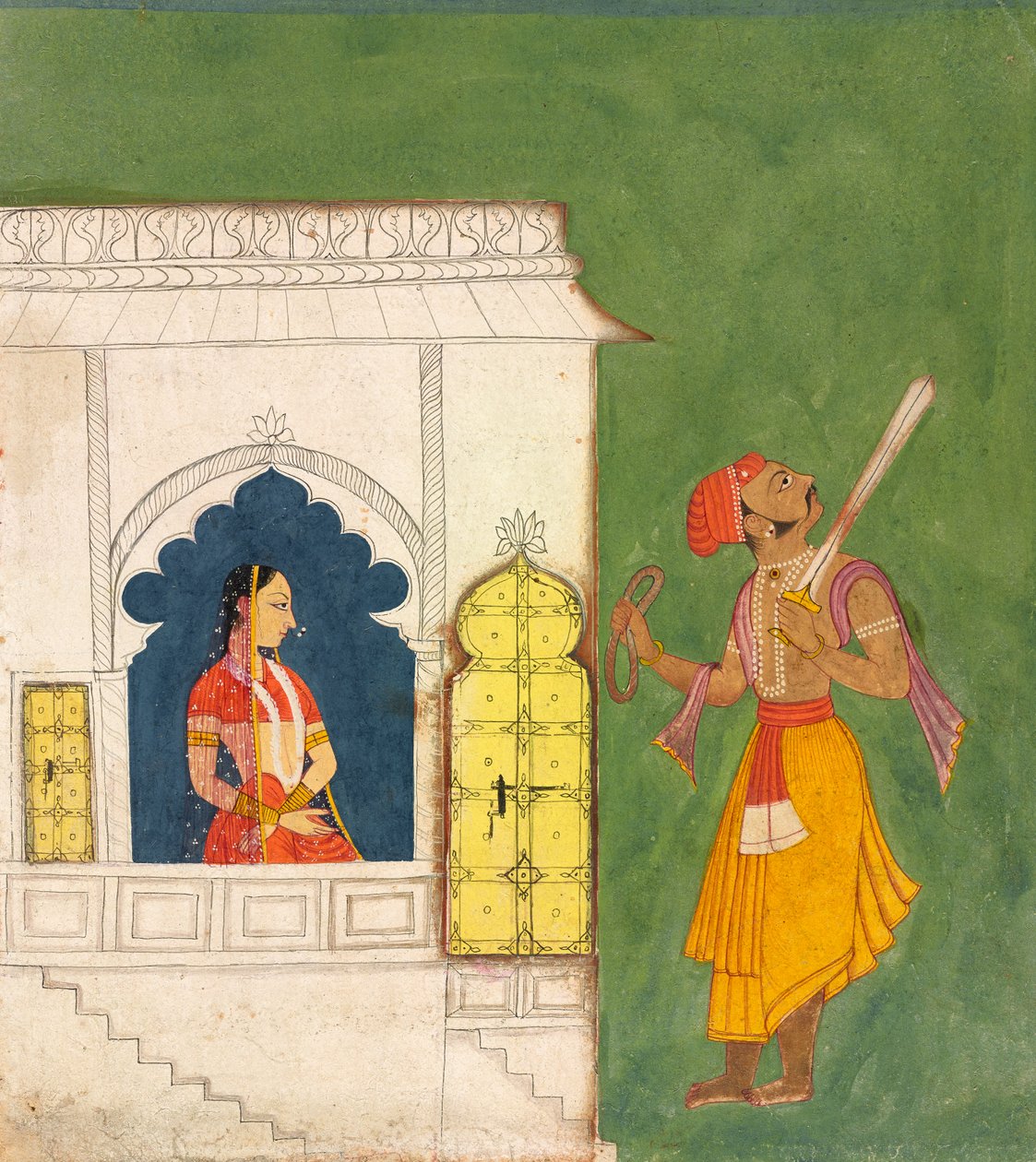 Eine Frau, die einen Krieger betrachtet, ca. 1680 von Indian School
