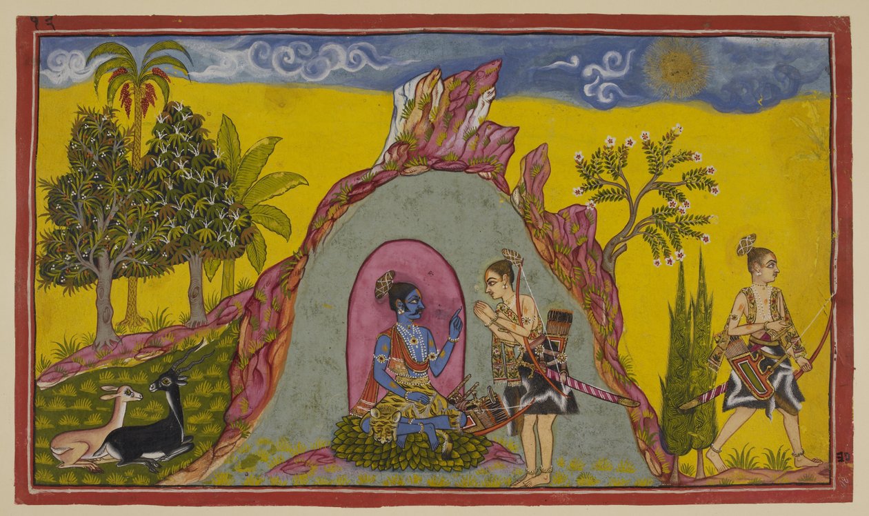 Auf dem Berg Prasravana warten die beiden Prinzen auf den Herbst und die Kriegssaison, während sie die Schönheit der Flora und Fauna auf dem Berg und die Wunder der Regenzeit genießen von Indian School