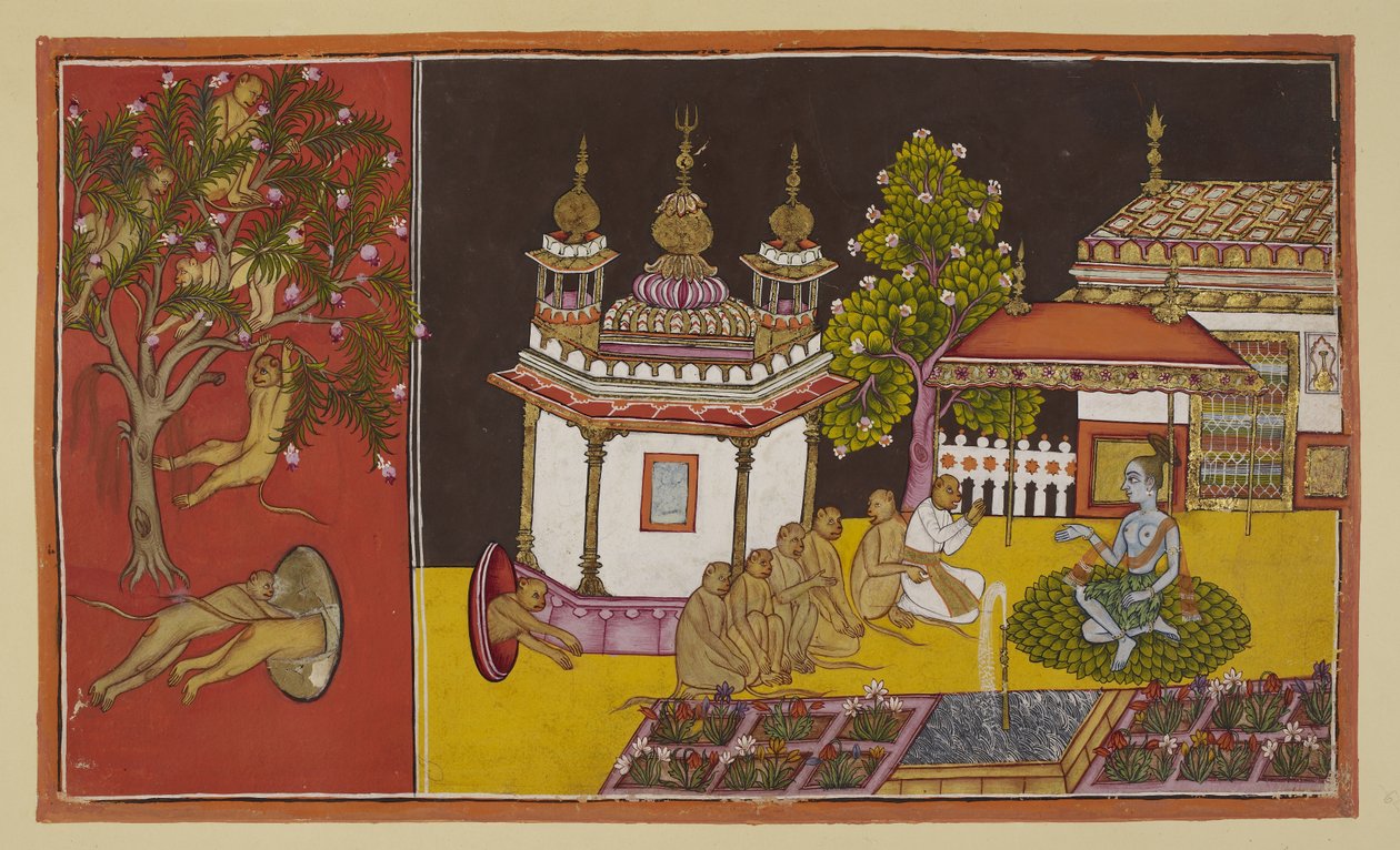 Die Affen finden den Eingang zu einer verlockenden Höhle, während sie verzweifelt nach Sita suchen von Indian School