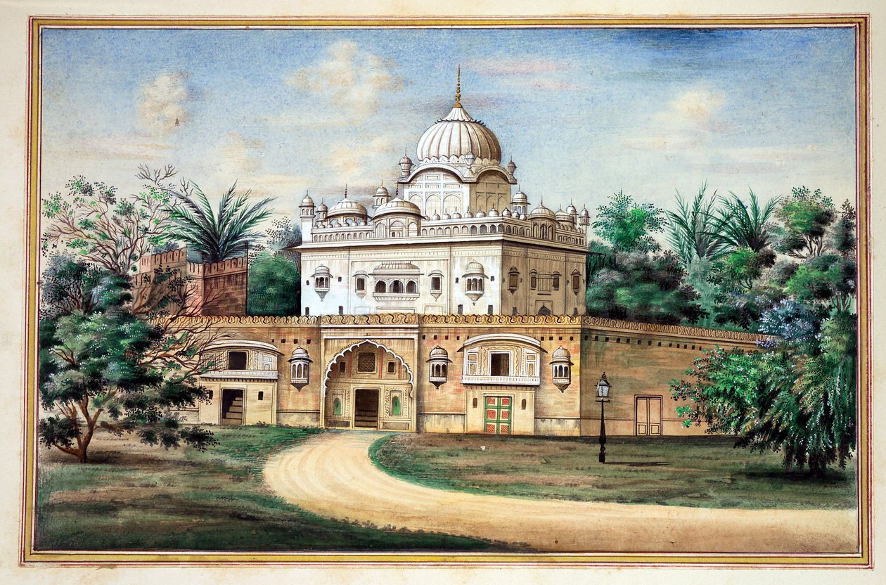 Akali-Tempel Amritsar, aus Das Königreich Punjab, seine Herrscher und Häuptlinge, Band II, ein Band mit 30 Aquarellstudien eines unbekannten indischen Künstlers, ca. 1840 von Indian School
