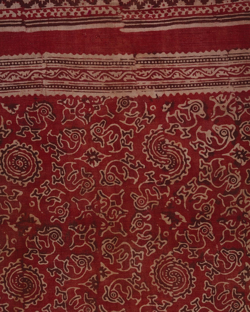 Blockbedrucktes Textil für den Exporthandel mit Gänsen, Lotusknospen und Rosettenmuster, indisch, um 1500 (Detail) von Indian School