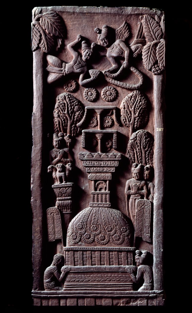 Buddhismus: „Mahaparinirvana oder Parinirvana, Ende der irdischen Existenz des Buddha, Erreichen des Nirvana“ (Detail) von Indian School