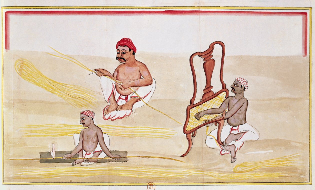 Stühle für den Export nach Großbritannien flechten (Feder & Tinte und Aquarell auf Papier) von Indian School