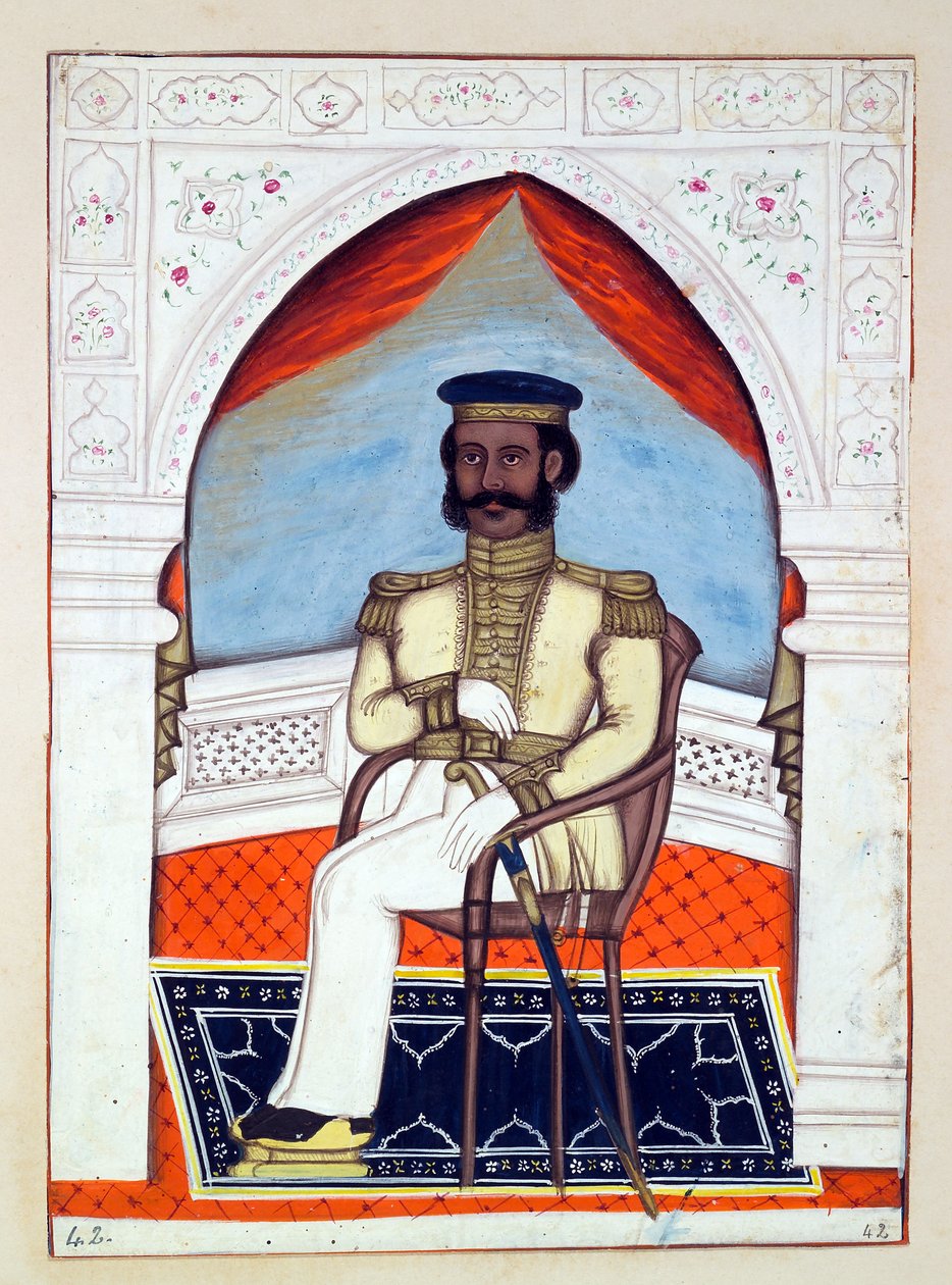 Colonel Dhunkal Singh, aus Das Königreich Punjab, seine Herrscher und Häuptlinge, Band II, ein Band mit 30 Aquarellstudien eines unbekannten indischen Künstlers, ca. 1840 von Indian School