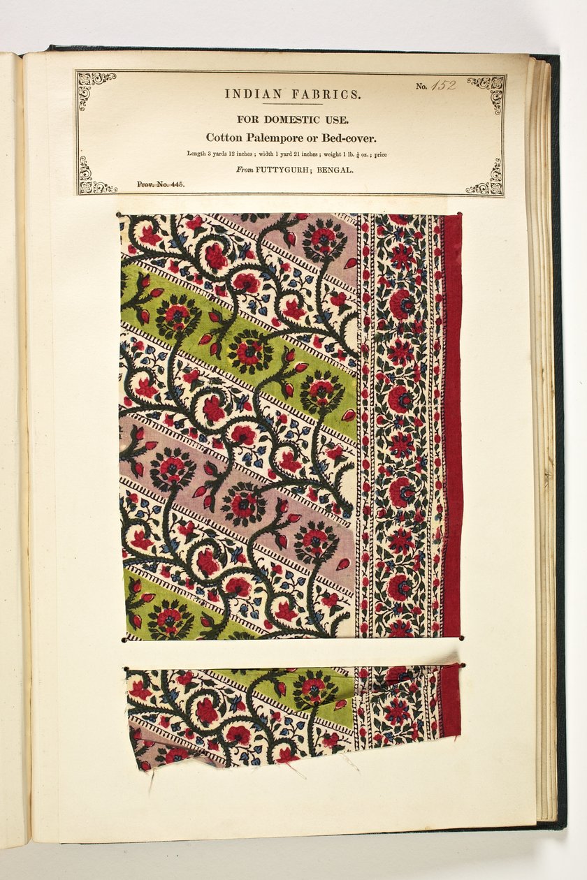 Baumwoll-Palempore oder Bettdecke, Fatehgarh, Uttar Pradesh, Indien, für den häuslichen Gebrauch, Nr. 152 aus "The Collection of the Textile Manufacturers of India", von John Forbes Watson, veröffentlicht 1866 von Indian School