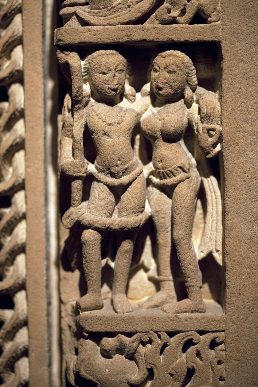 Liebespaar. Türrahmen aus geschnitztem Stein, Kunst von Rajasthan oder Uttar Pradesh (Indien), 9.-10. Jahrhundert. Nationalmuseum von Korea, Seoul (Südkorea) von Indian School