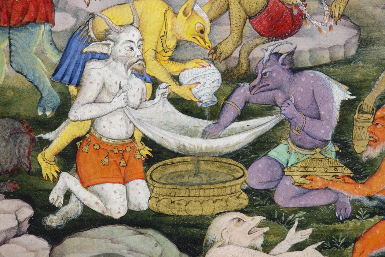 (Detail) Dämonen in einer wilden Landschaft, ca. 1600 von Indian School