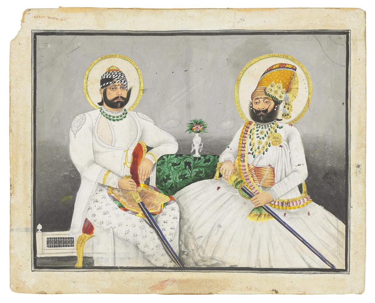 Doppelporträt von Jaswant Singhji und Takhat Singh, Jodhpur, Mitte des 19. Jahrhunderts von Indian School