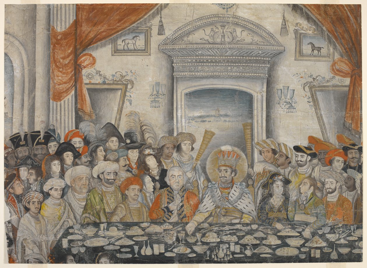 Ghazi-al-din Haidar (Nawab und ab 1819 König von Oudh 1814-27) bewirtet Lord und Lady Moira zu einem Bankett in seinem Palast, ca. 1820-22 (Manuskript) von Indian School