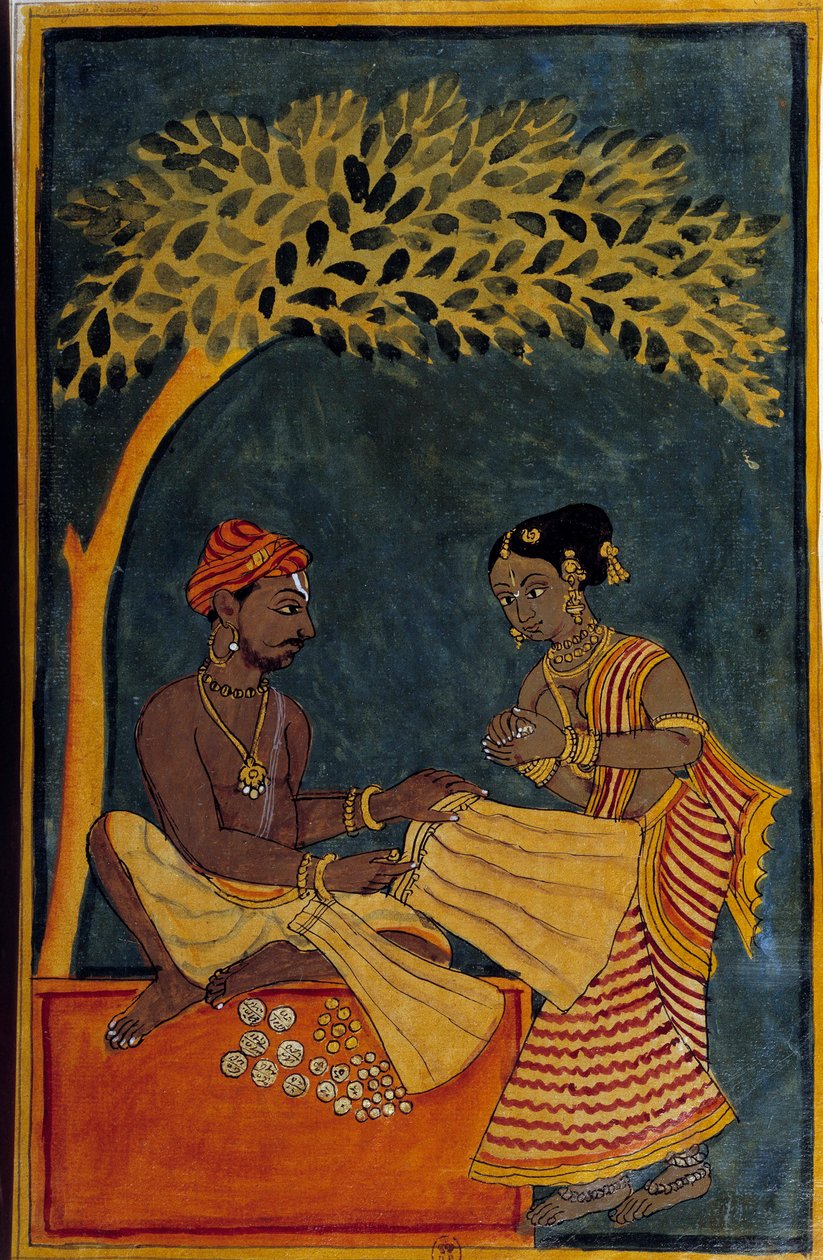 Indische Kunst: Ein Stoffhändler von Indian School