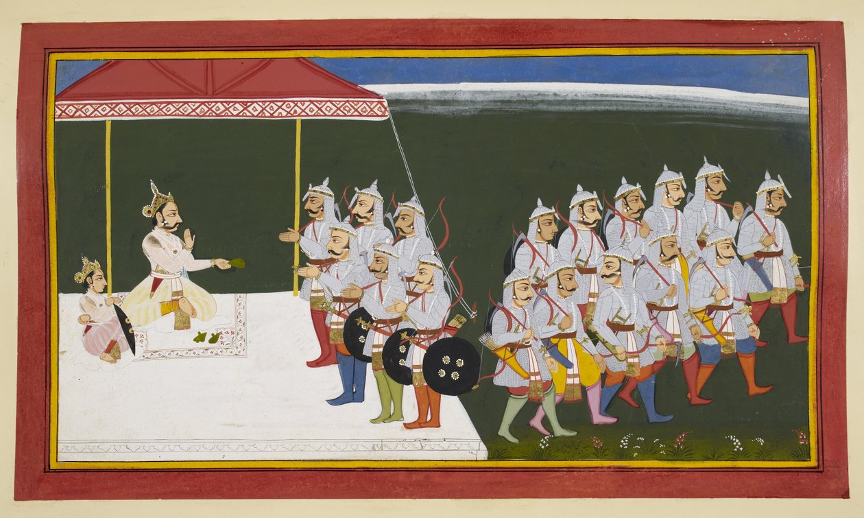 König Sagara befiehlt seinen Söhnen, das Opferpferd zu finden von Indian School