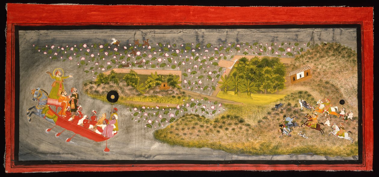 Maharana Jagat Singh II beim Falken- und Wildschweinjagd von Indian School