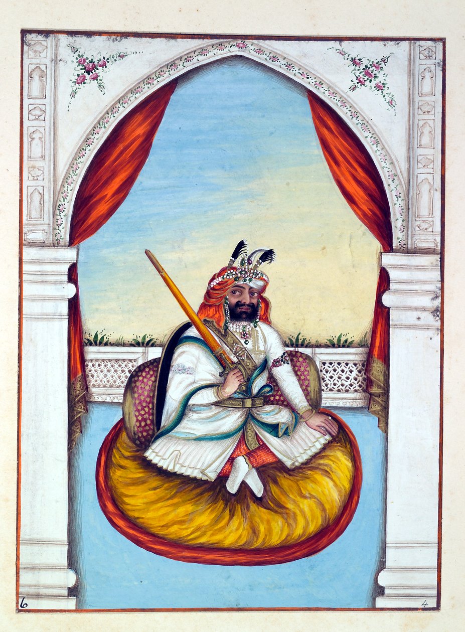 Marharajah Sher Singh, aus Das Königreich Punjab, seine Herrscher und Häuptlinge, Band I, ein Band mit 27 Aquarellstudien eines unbekannten indischen Künstlers, ca. 1840 von Indian School