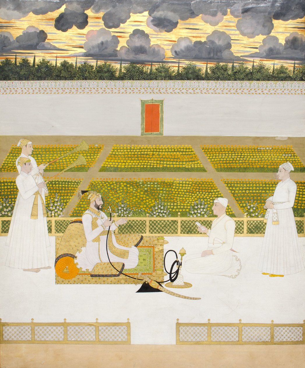 Mir Jaffar, Nawab von Murshidabad, mit einem Höfling und Gefolge von Indian School