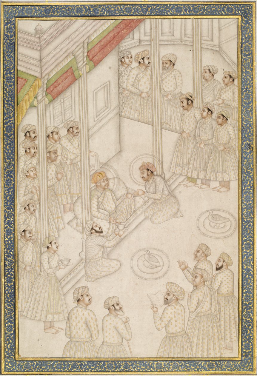 Mughal-Kaiser Akbar hält Hof während seiner letzten Krankheit von Indian School