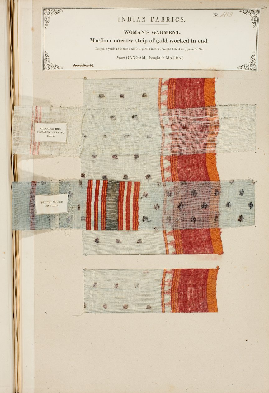 Musselinprobe aus Ganham, gekauft in Madras, aus The Collection of the Textile Manufacturers of India, von John Forbes Watson, veröffentlicht 1866 von Indian School