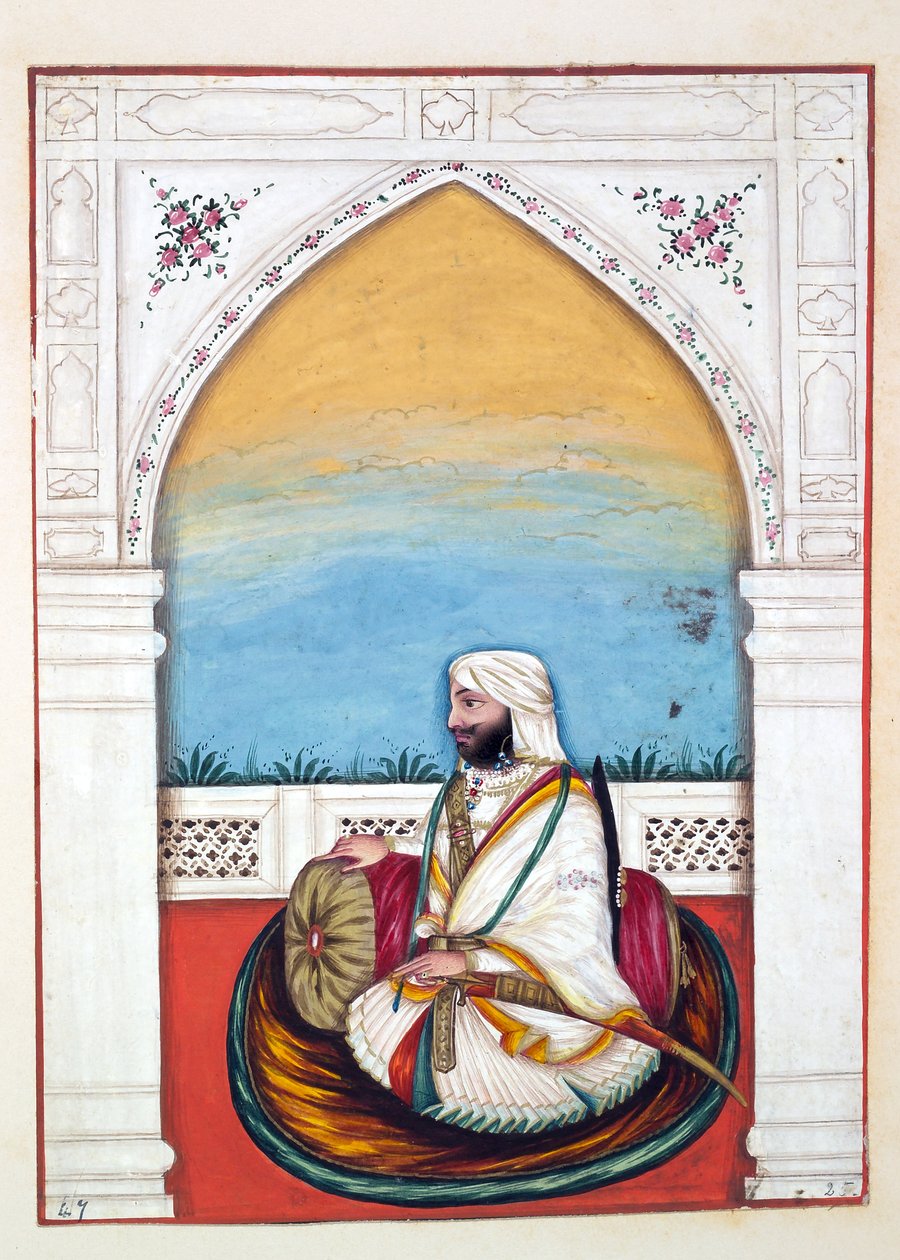 Nawab Imam-od-dun, aus Das Königreich Punjab, seine Herrscher und Häuptlinge, Band II, ein Band mit 30 Aquarellstudien eines unbekannten indischen Künstlers, ca. 1840 von Indian School