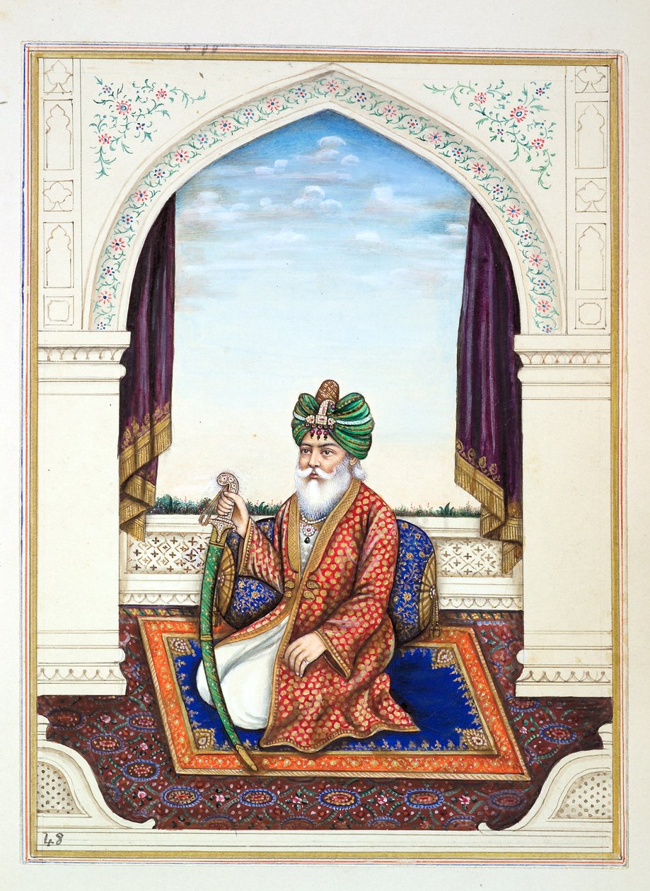 Nawab Mozaffir Khan (Multani), aus Das Königreich Punjab, seine Herrscher und Häuptlinge, Band II, ein Band mit 30 Aquarellstudien eines unbekannten indischen Künstlers, ca. 1840 von Indian School