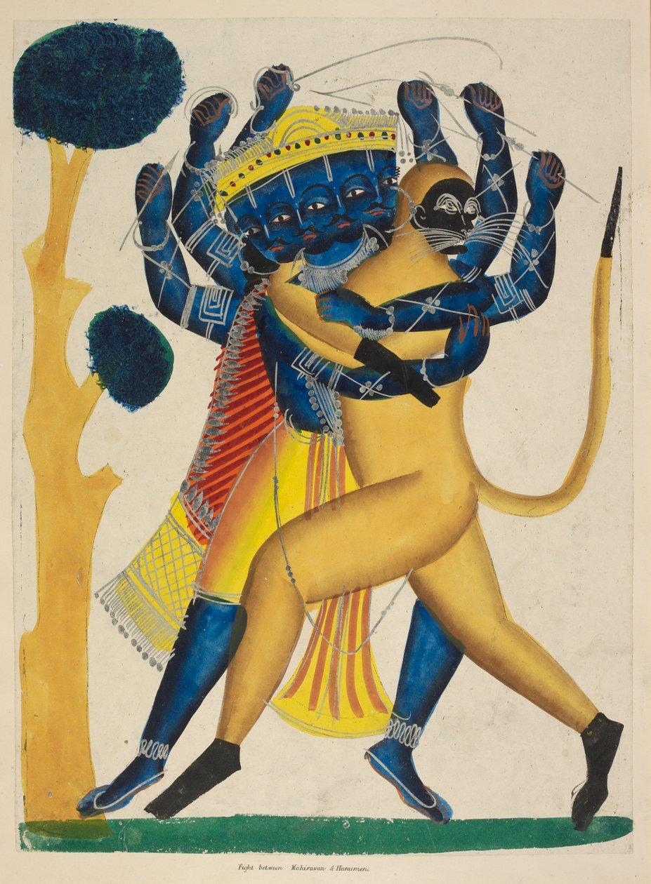 Or. 891 Hanuman kämpft gegen Ravana, ca. 1865 (Aquarell auf Papier) von Indian School