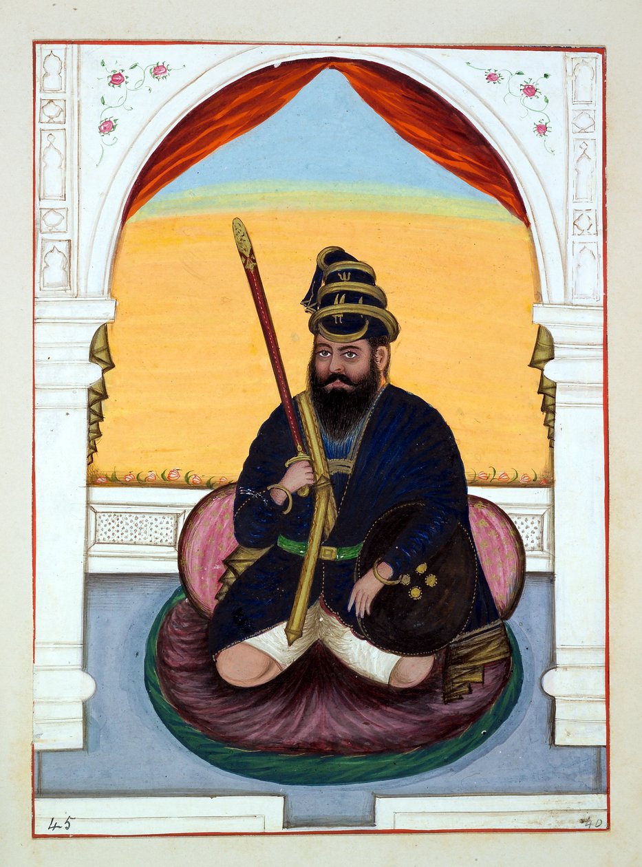 Phola Singh Nihang, aus Das Königreich Punjab, seine Herrscher und Häuptlinge, Band II, ein Band mit 30 Aquarellstudien eines unbekannten indischen Künstlers, ca. 1840 von Indian School