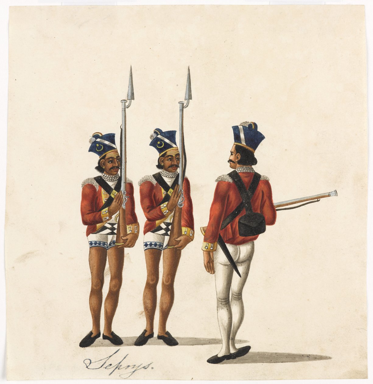Sepoys und ein indischer Offizier, Bengalische Armee, ca. 1815 von Indian School