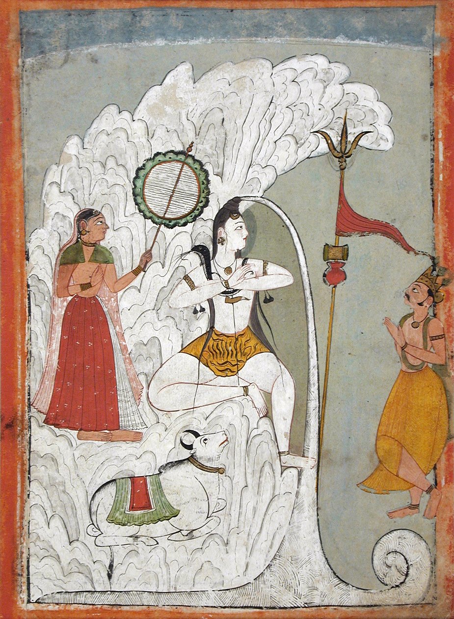 Shiva trägt den Abstieg des Ganges, Folio aus einem Hindi-Manuskript des Heiligen Narayan, ca. 1740 von Indian School