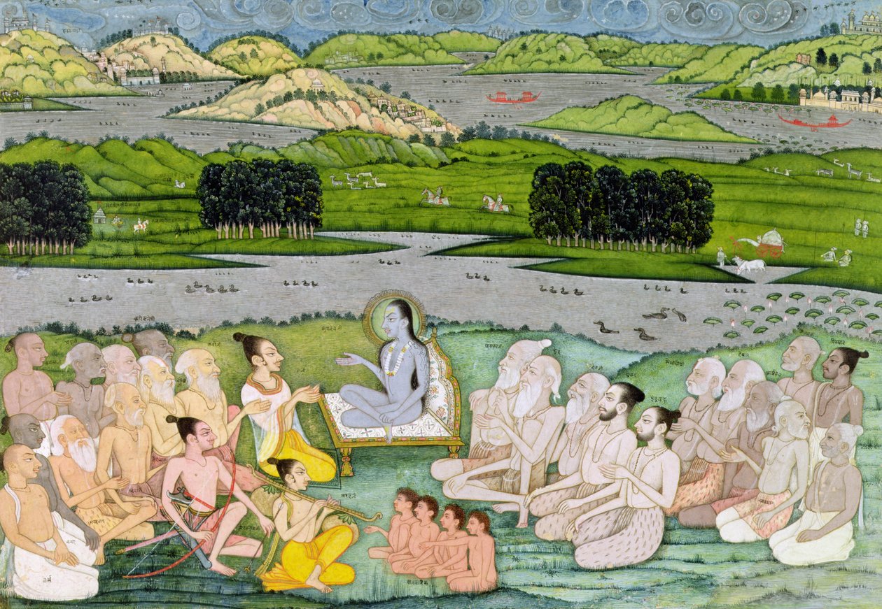 Shri Sukdevji predigt einer Versammlung von Sadhus, Rajasthan, ca. 1757 von Indian School