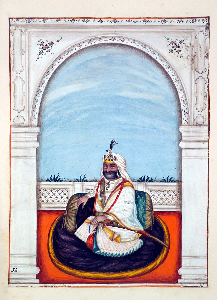 Sirdar Lehna Singh (Majithia), aus Das Königreich Punjab, seine Herrscher und Häuptlinge, Band II, ein Band mit 30 Aquarellstudien eines unbekannten indischen Künstlers, ca. 1840 von Indian School