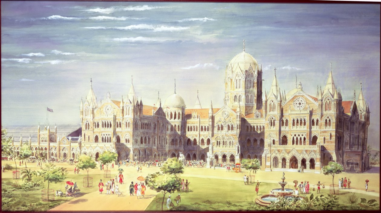 Der Chatrapati Shivaji Terminus Bahnhof, Mumbai, Indien, 1900 (Körperfarbe auf Papier) von Indian School