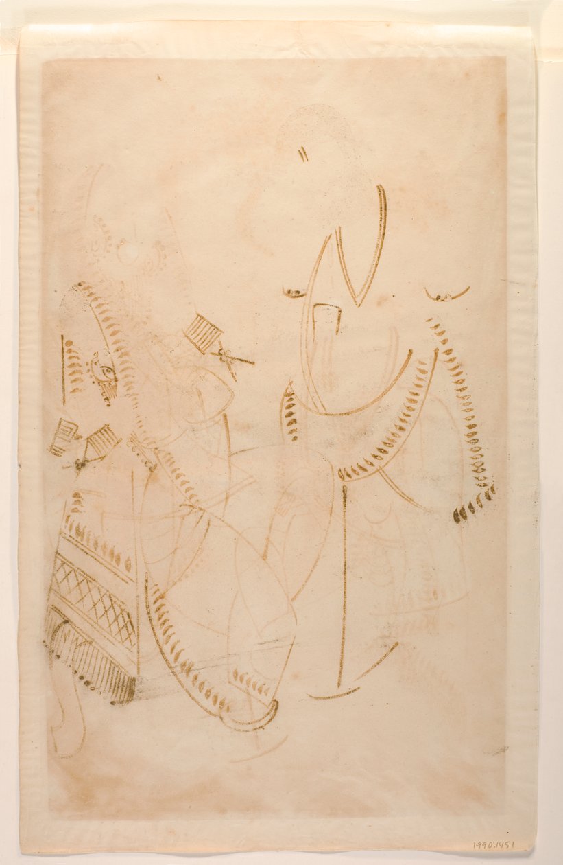 Der Mahant von Tarakeshwar mit seiner Geliebten Elokeshi, die ihm Pan anbietet, Kalighat-Album, ca. 1880 von Indian School