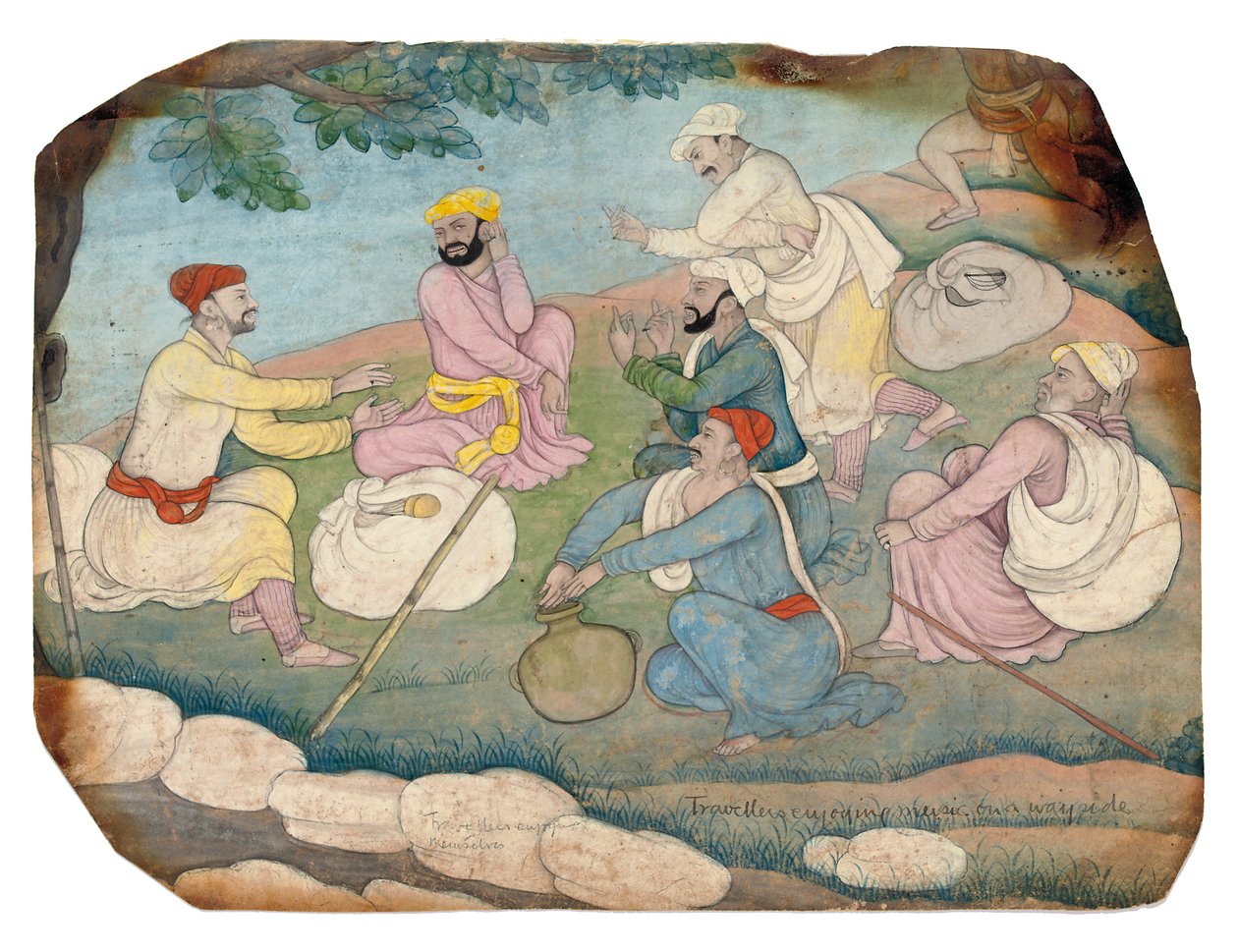 Reisende genießen Musik am Wegesrand, Mitte des 18. Jahrhunderts von Indian School